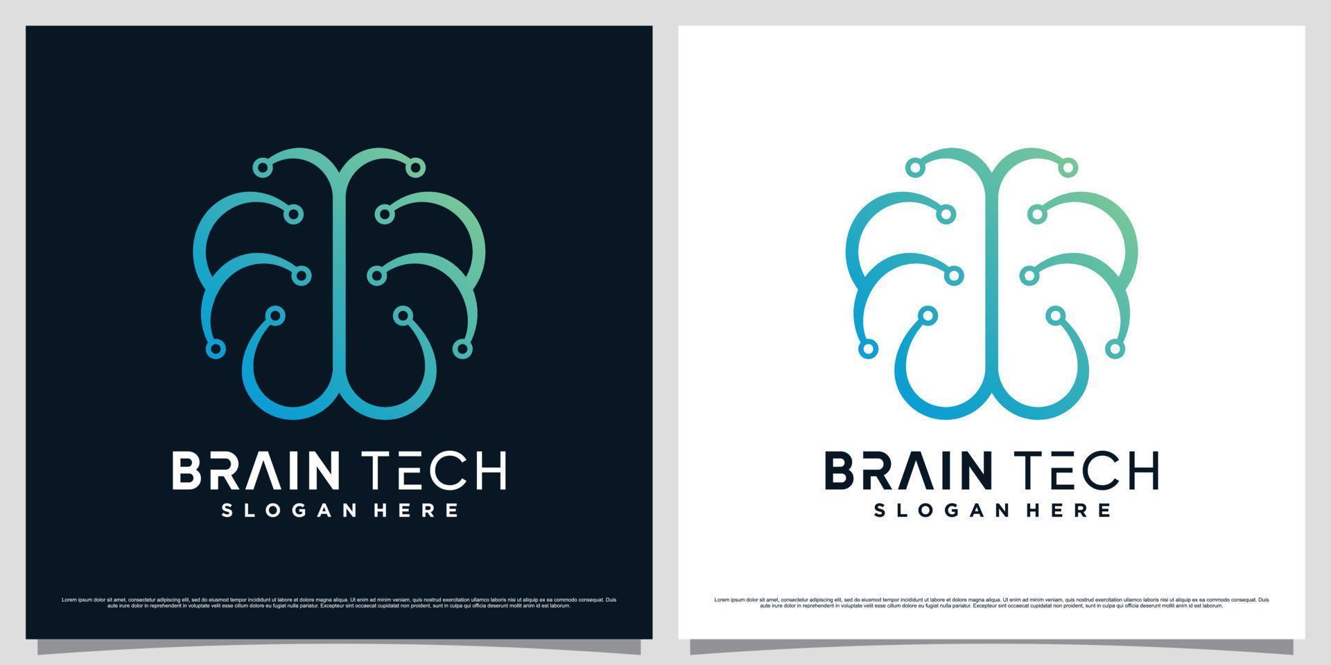 Brain technology logo design illustration for connectivity with line art and dot style concept vector