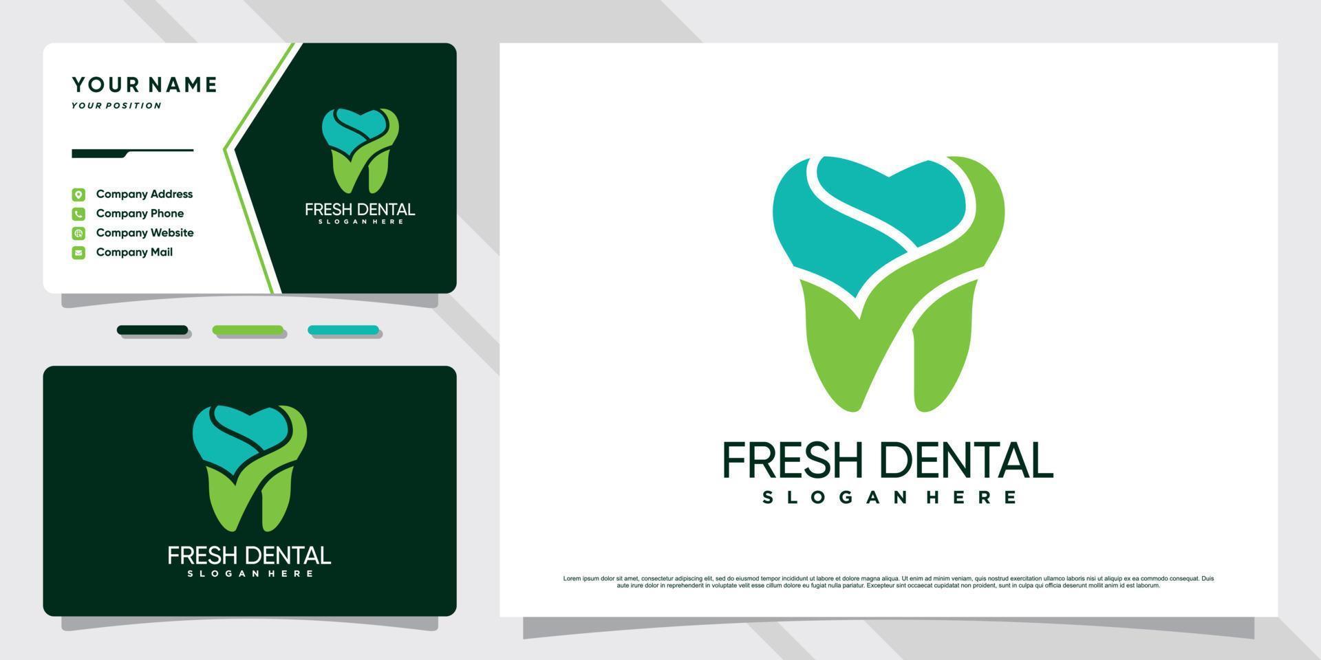 Dentist logo design for dental care clinic with creative concept and business card template vector