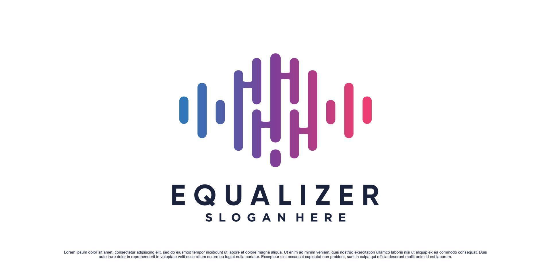 Music logo design initial letter h for equalizer icon with wave element and creative concept vector