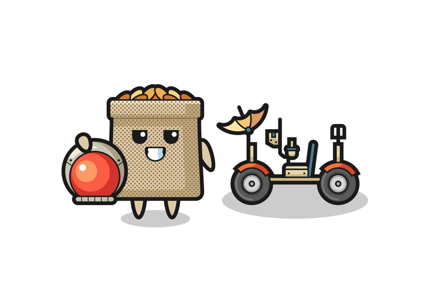 the cute wheat sack as astronaut with a lunar rover vector