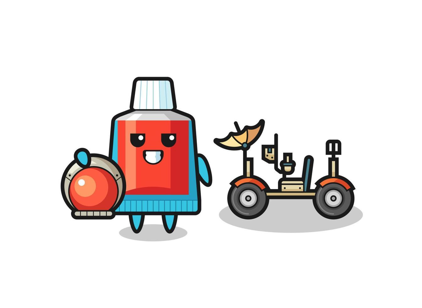 the cute toothpaste as astronaut with a lunar rover vector