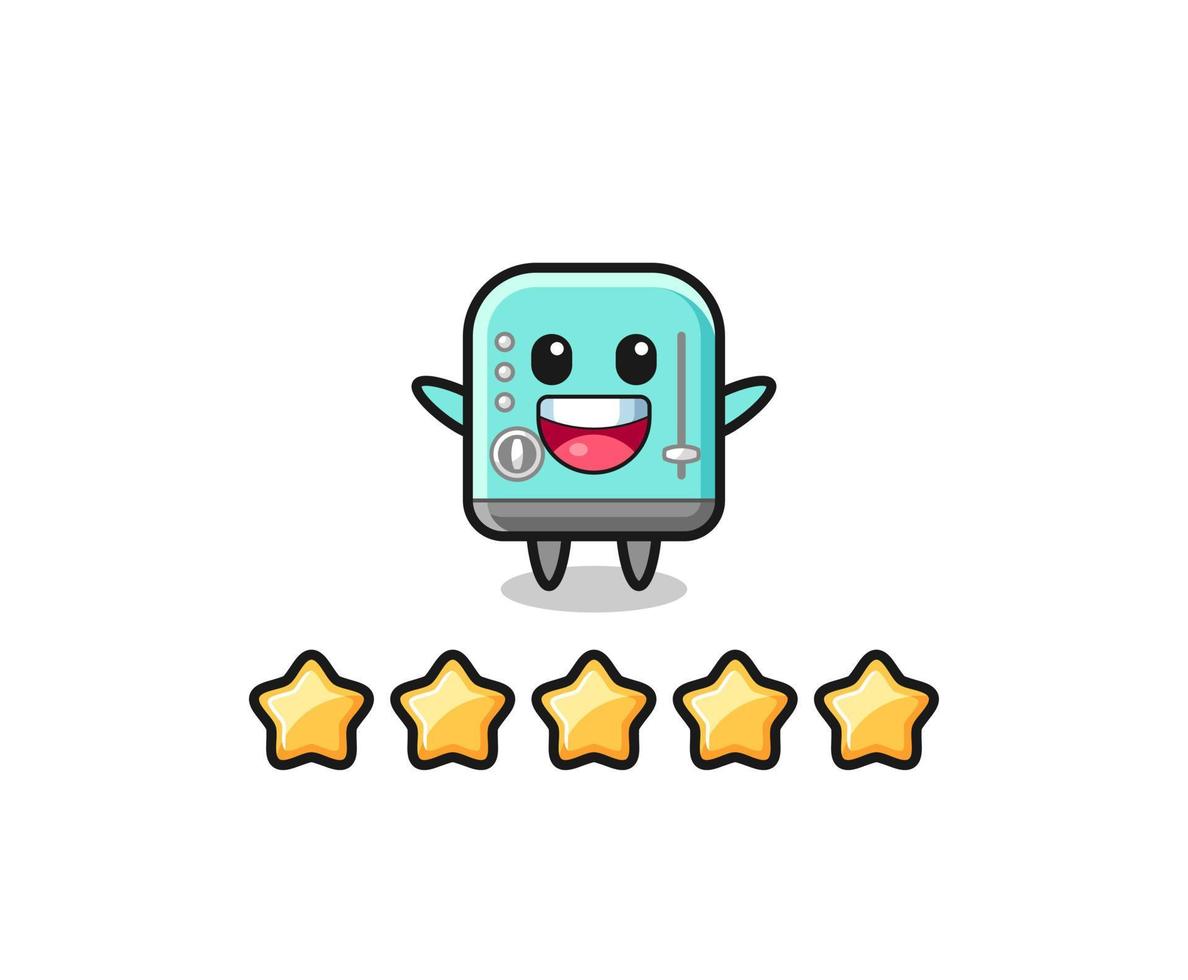 the illustration of customer best rating, toaster cute character with 5 stars vector