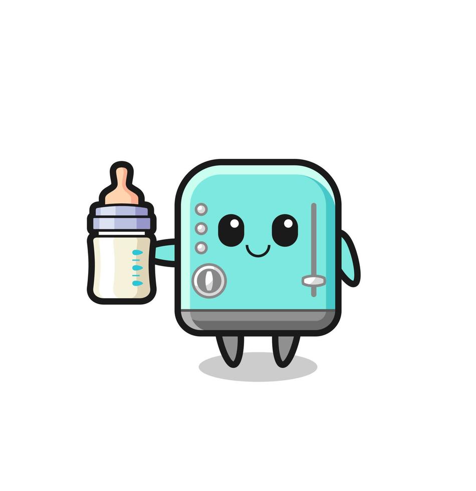 baby toaster cartoon character with milk bottle vector