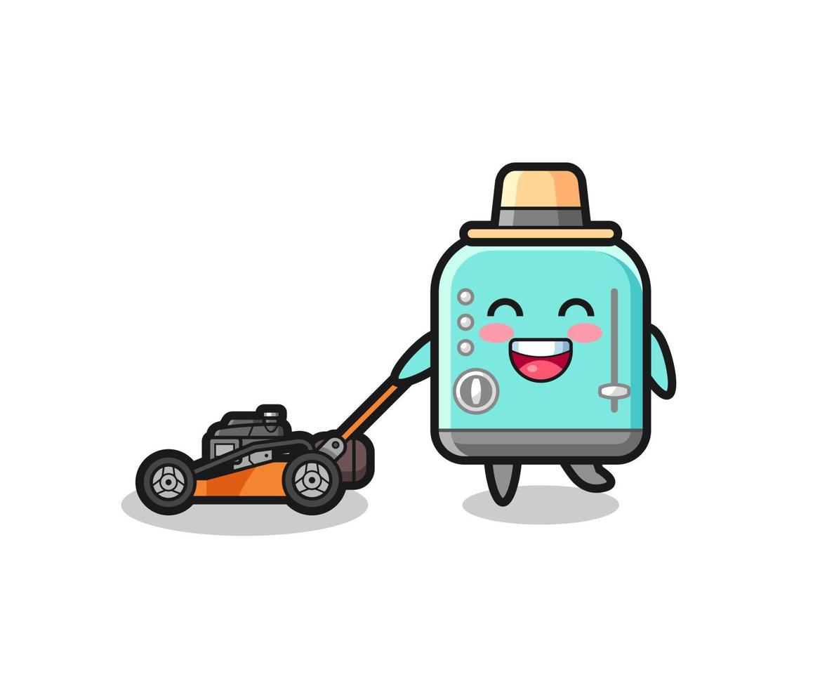 illustration of the toaster character using lawn mower vector