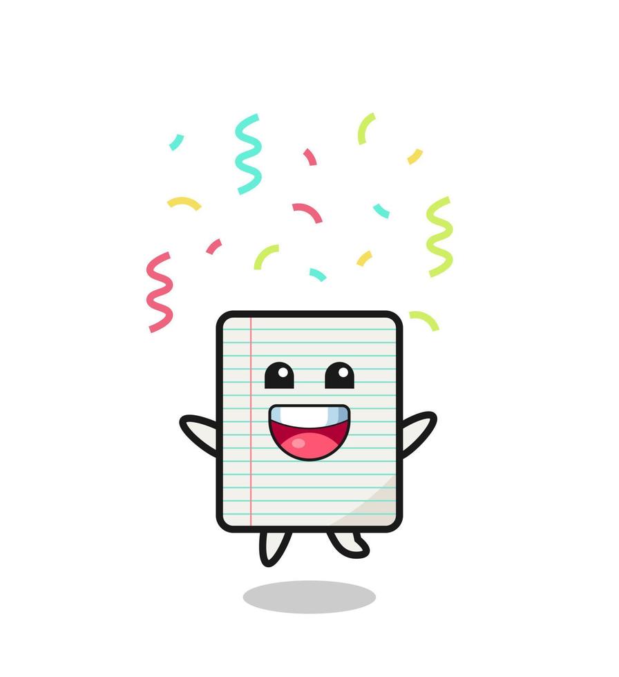 happy paper mascot jumping for congratulation with colour confetti vector