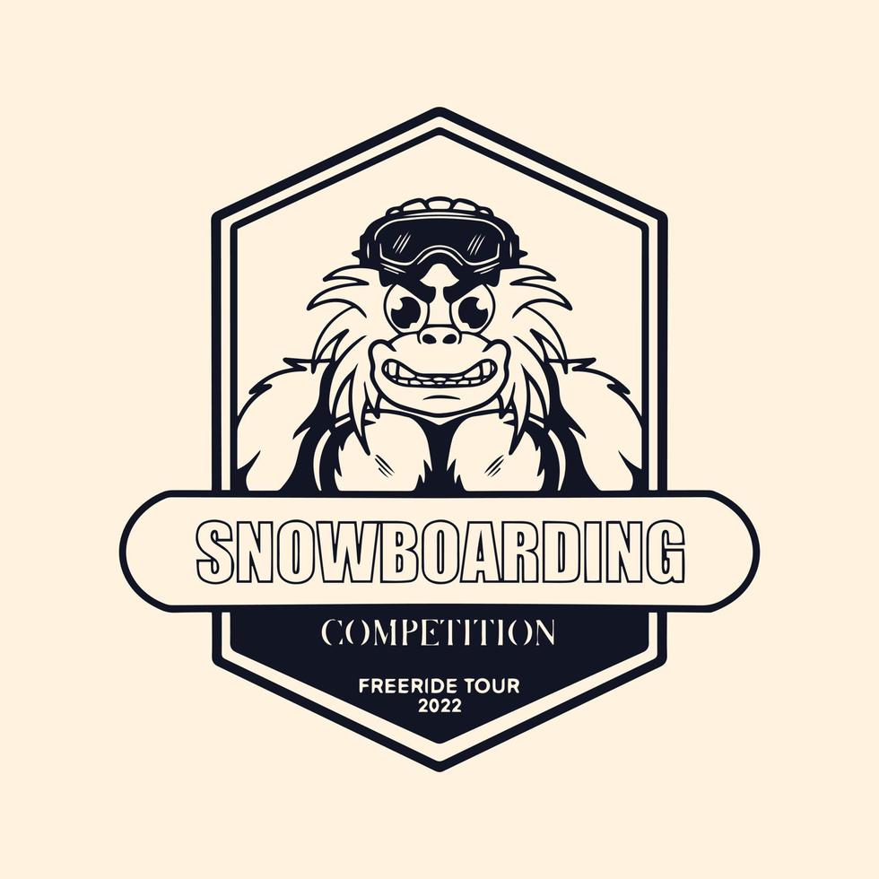 emblema de la competencia de snowboard con personajes de yetri vector