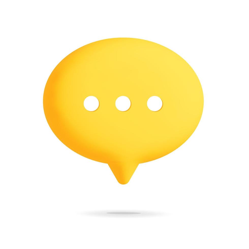3d vector oval yellow chat bubble box with three dots icon design