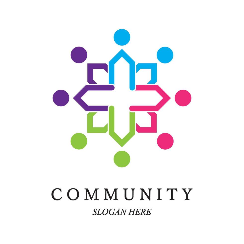 Team work logo template. Concept of community friendship, unity. Isolated on white background. Vector illustration