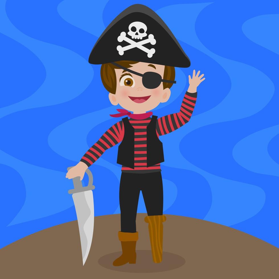 Boy disguised as a pirate, happy halloween vector