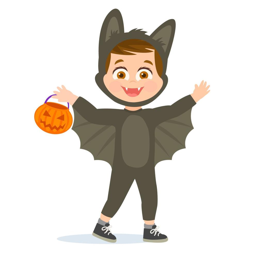 Little boy in costume disguise for halloween party vector