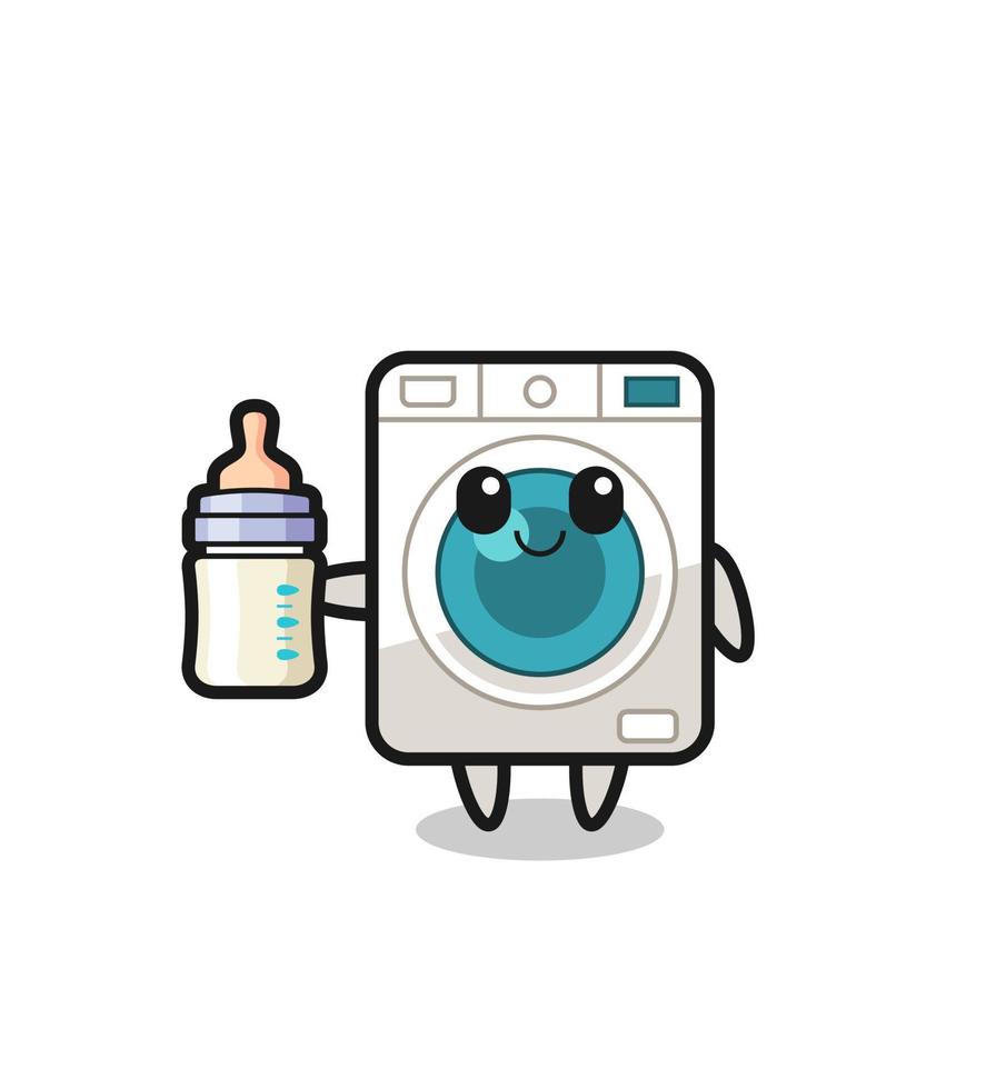baby washing machine cartoon character with milk bottle vector