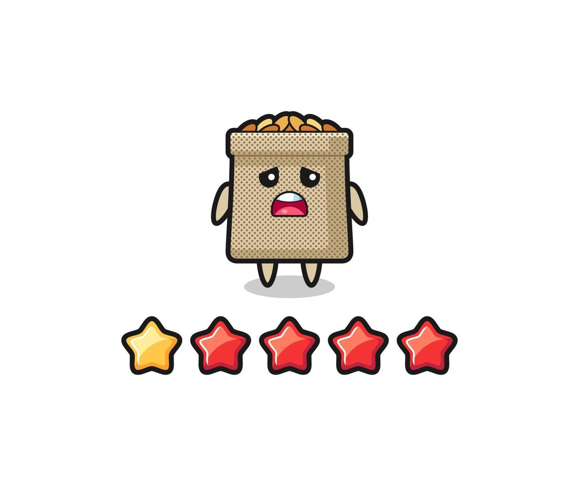 the illustration of customer bad rating, wheat sack cute character with 1 star vector
