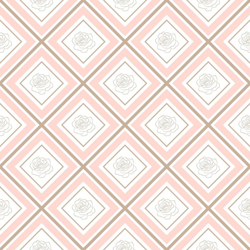 patrón sin costuras a cuadros. plantilla de impresión de tela vectorial. adorno de rombo rosa pastel de estilo escocés con dibujo de contorno de rosa. fondo de alfombra a cuadros geométricos. vector
