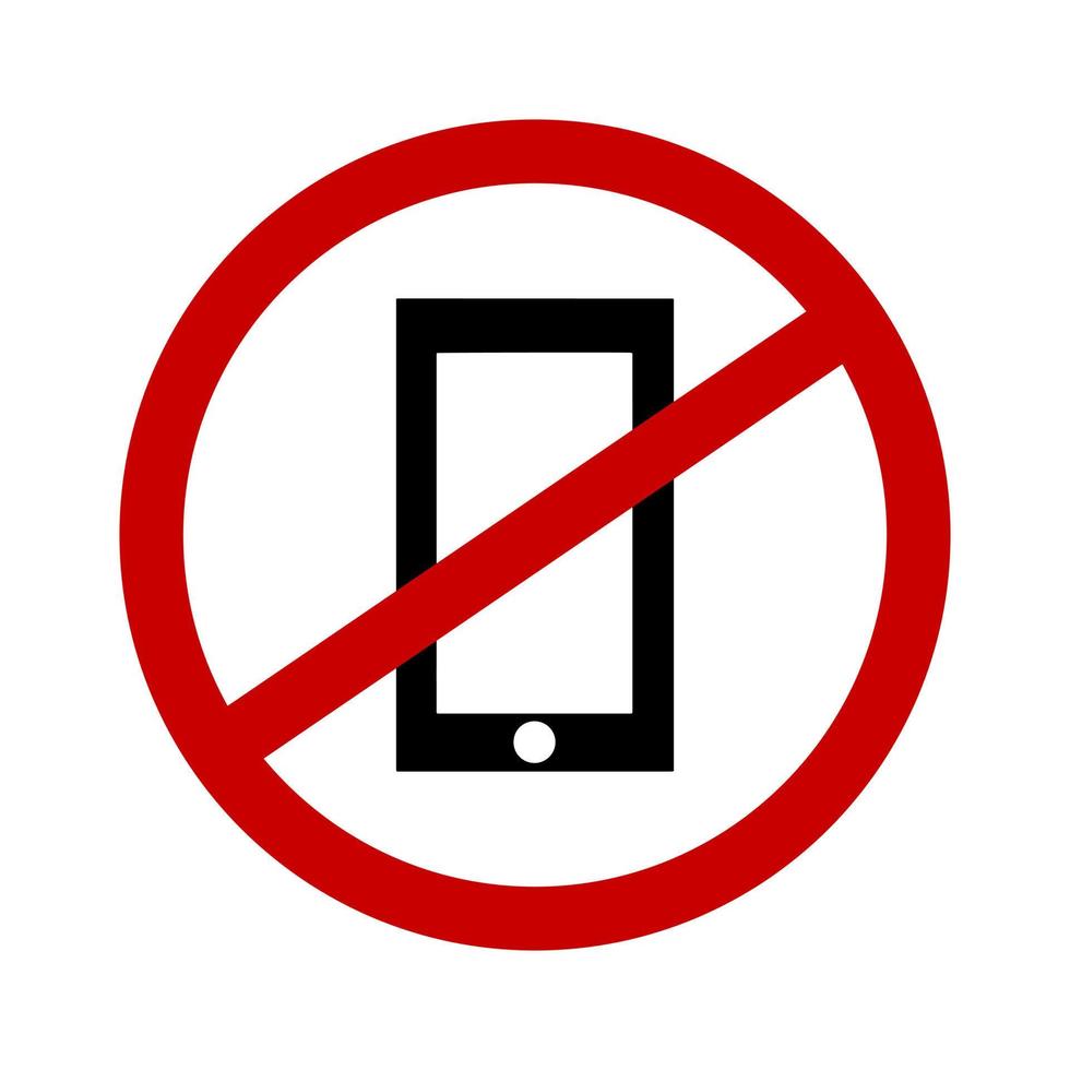 No using phone entry symbol sticker template. Simple vector shape icon, black silhouette. Warning information stop sign in public place. Restriction zone.