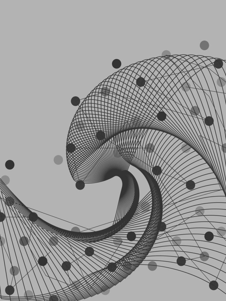 Abstract futuristic background in point line style, black wave banner, modern cover or landing page for IT. vector