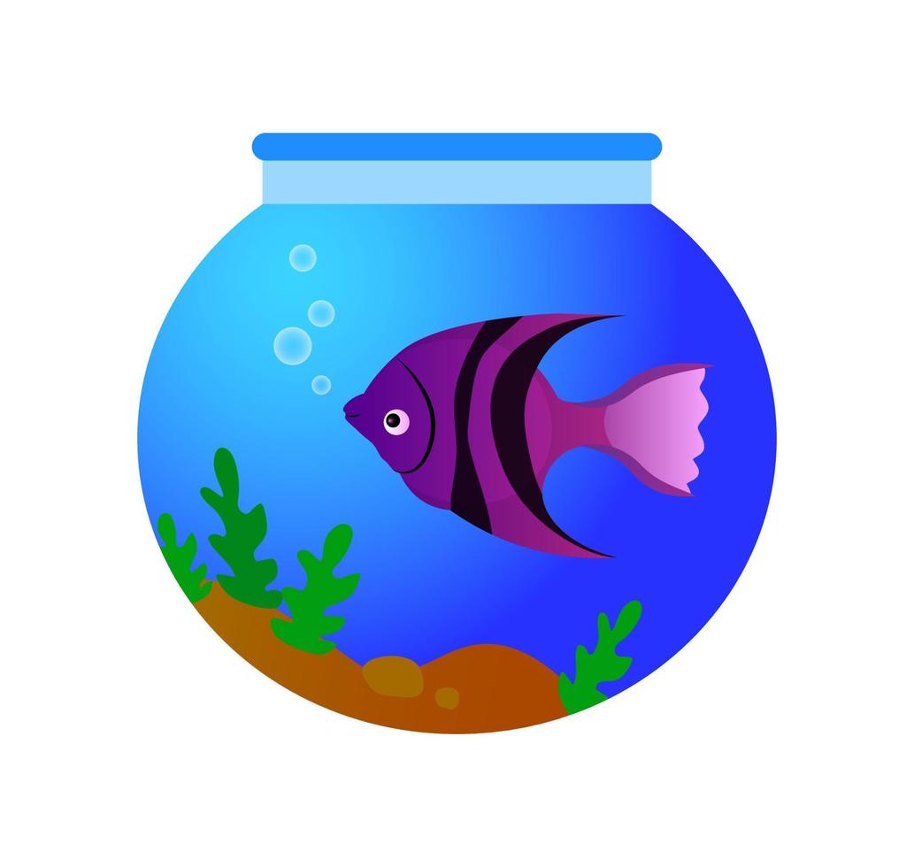 Cute tropical fish in aquarium vector illustration. Colorful cartoon animal isolated on white background.