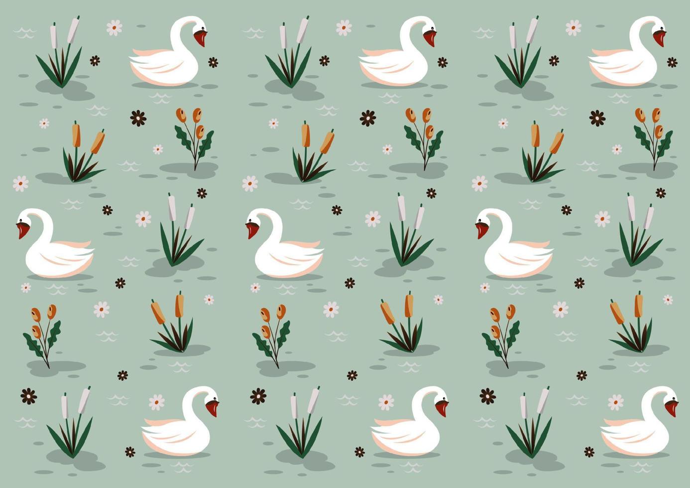Swans Seamless on light green background vector
