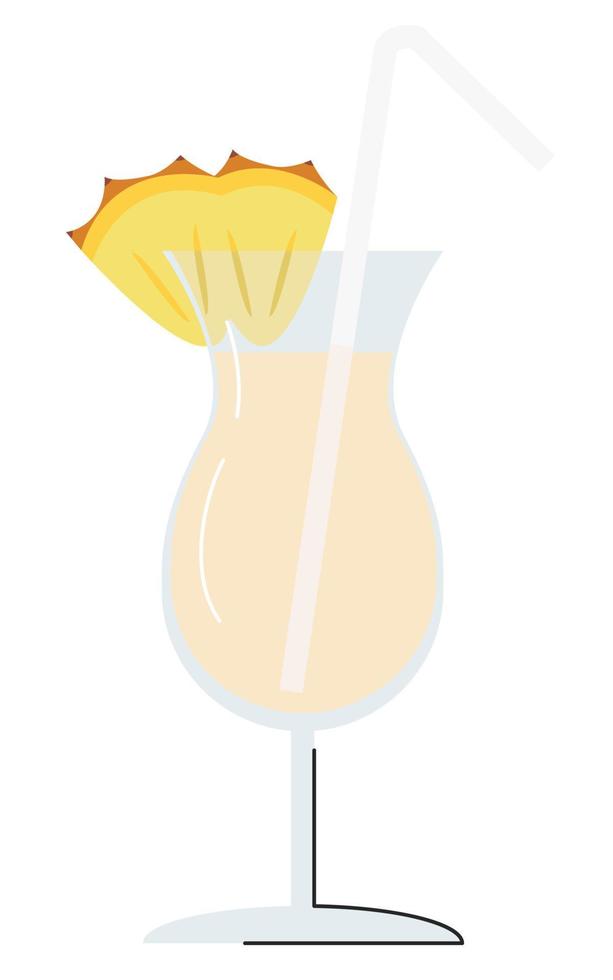 cóctel de alcohol popular de verano con rodaja de piña y pajita aislado en blanco. bebida tropical con crema de coco y ron. diseño de concepto de bebida de piña colada. ilustración vectorial plana vector