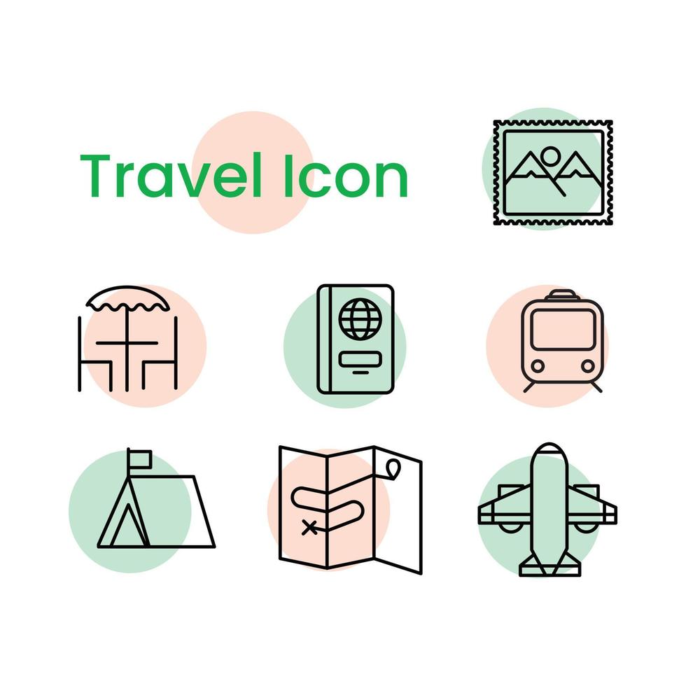 conjunto de diseño de icono plano de viaje colorido vector