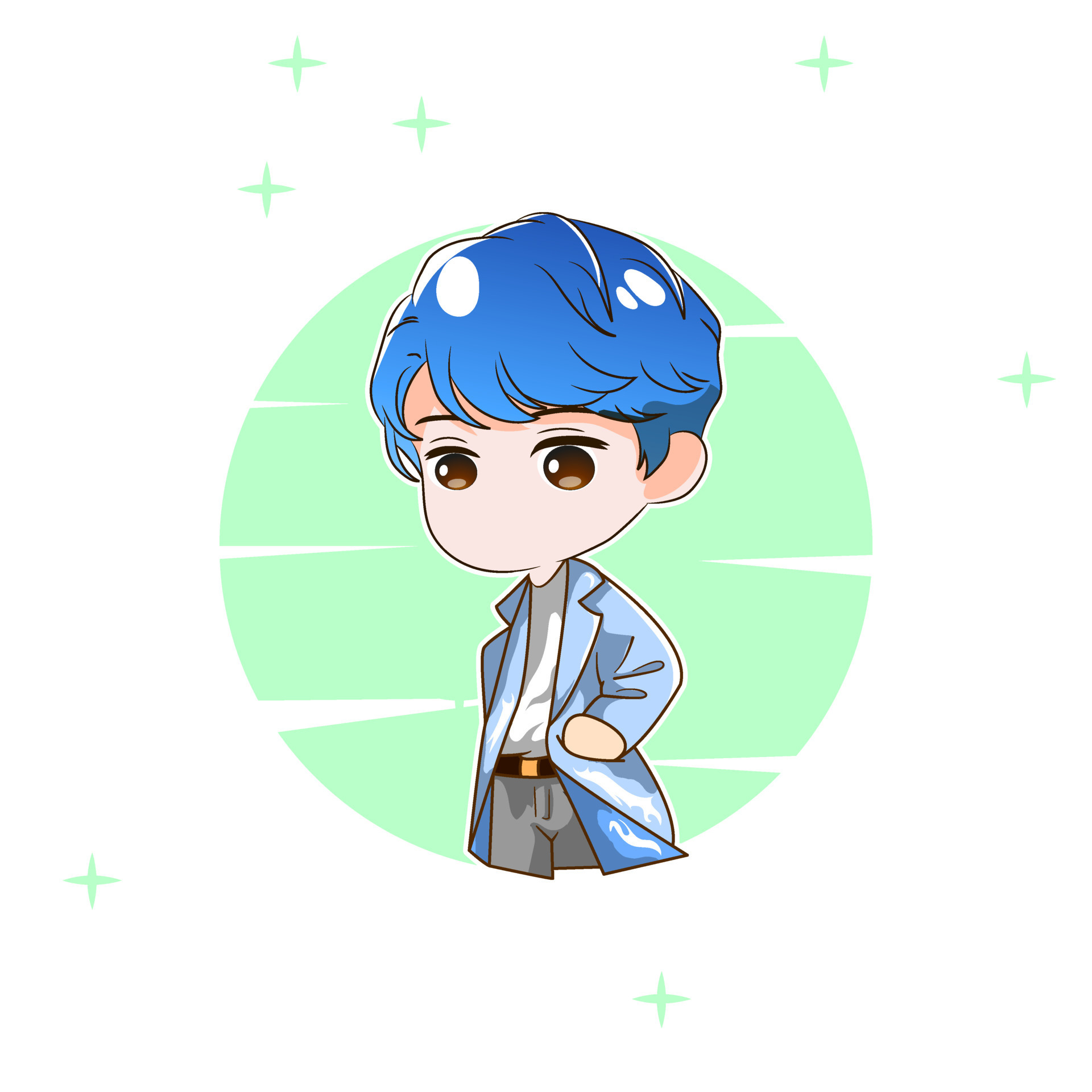 Premium vector l chibi cartoon cute anime with blue hair costum design korean  style. doctor style. 12049312 Vector Art at Vecteezy
