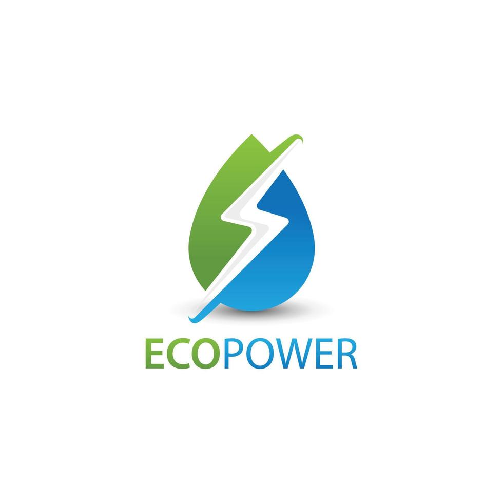 Water drop Flash Thunderbolt Logo design green energy vector template in Negative space style. Green power energy logo design element