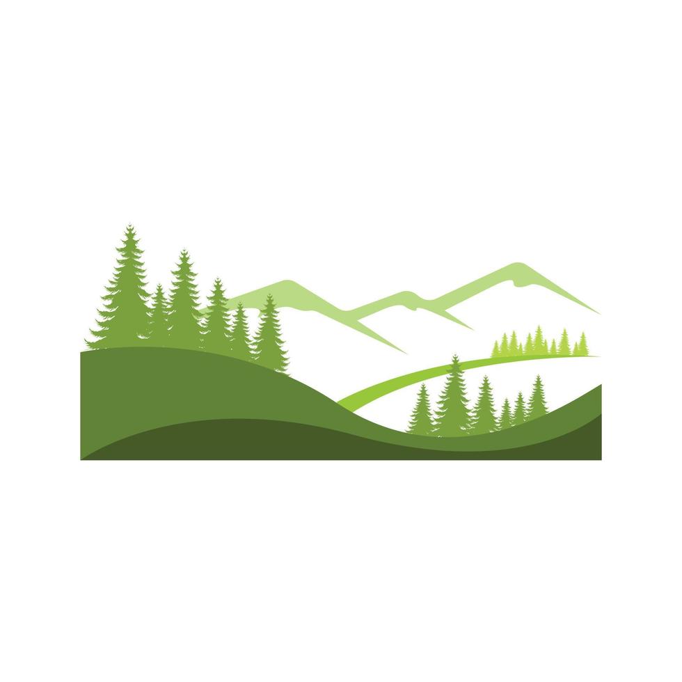 paisaje montaña pino árbol diseño al aire libre logo vector