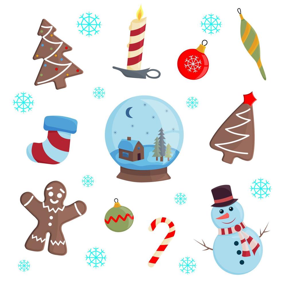 Set of Christmas Elements. Vector icons with New Year theme. Isolated objects on white background.