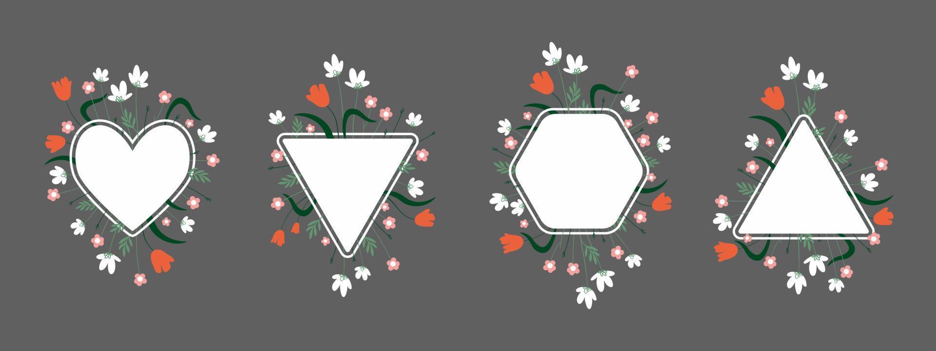 Set of vertical floral frames with simple vector wild flowers for various wedding, party designs