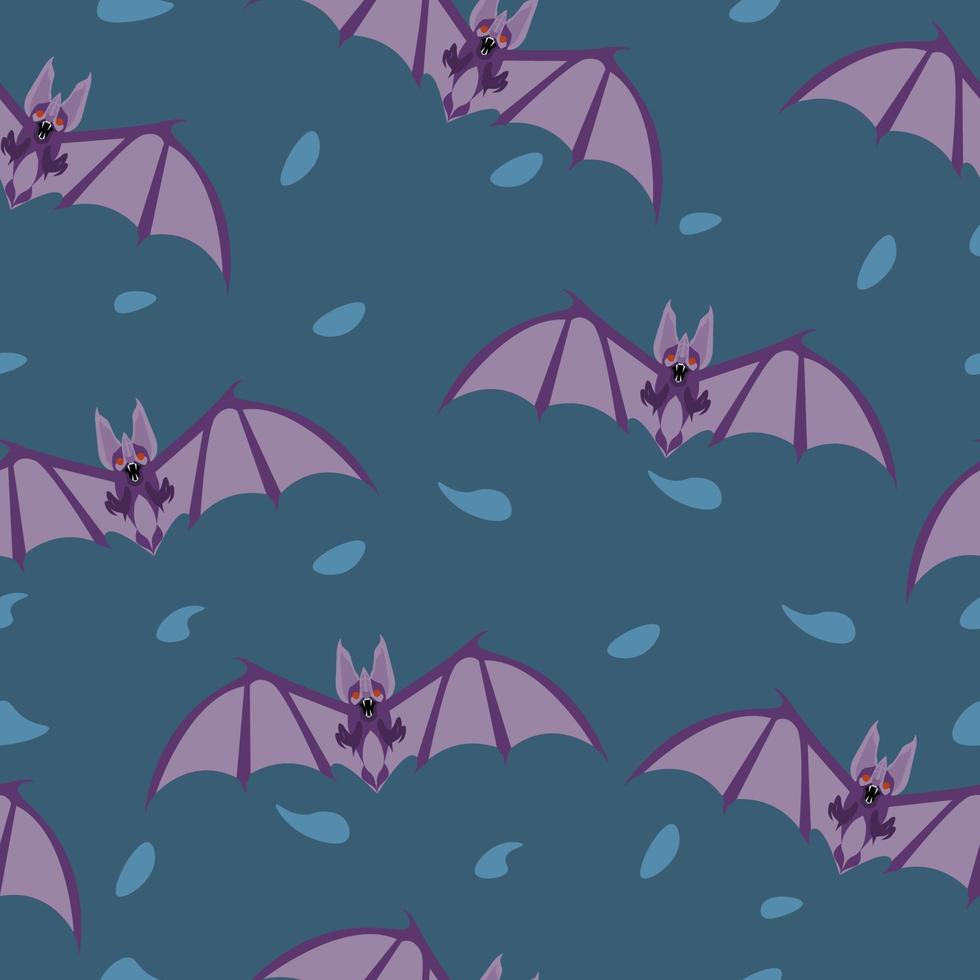 murciélago en color morado. ilustración de patrones sin fisuras. fondo azul. elemento de papel tapiz patrón cuadrado aleatorio. vector