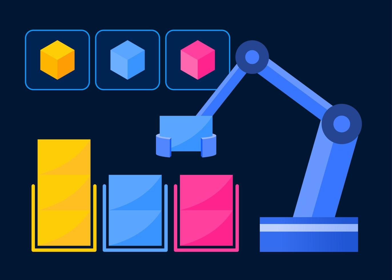 reconocimiento de clasificación de objetos con robot máquina de aprendizaje profundo tecnología de detección de color ilustración vectorial concepto de informática vector