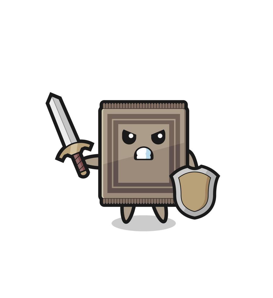 cute carpet soldier fighting with sword and shield vector