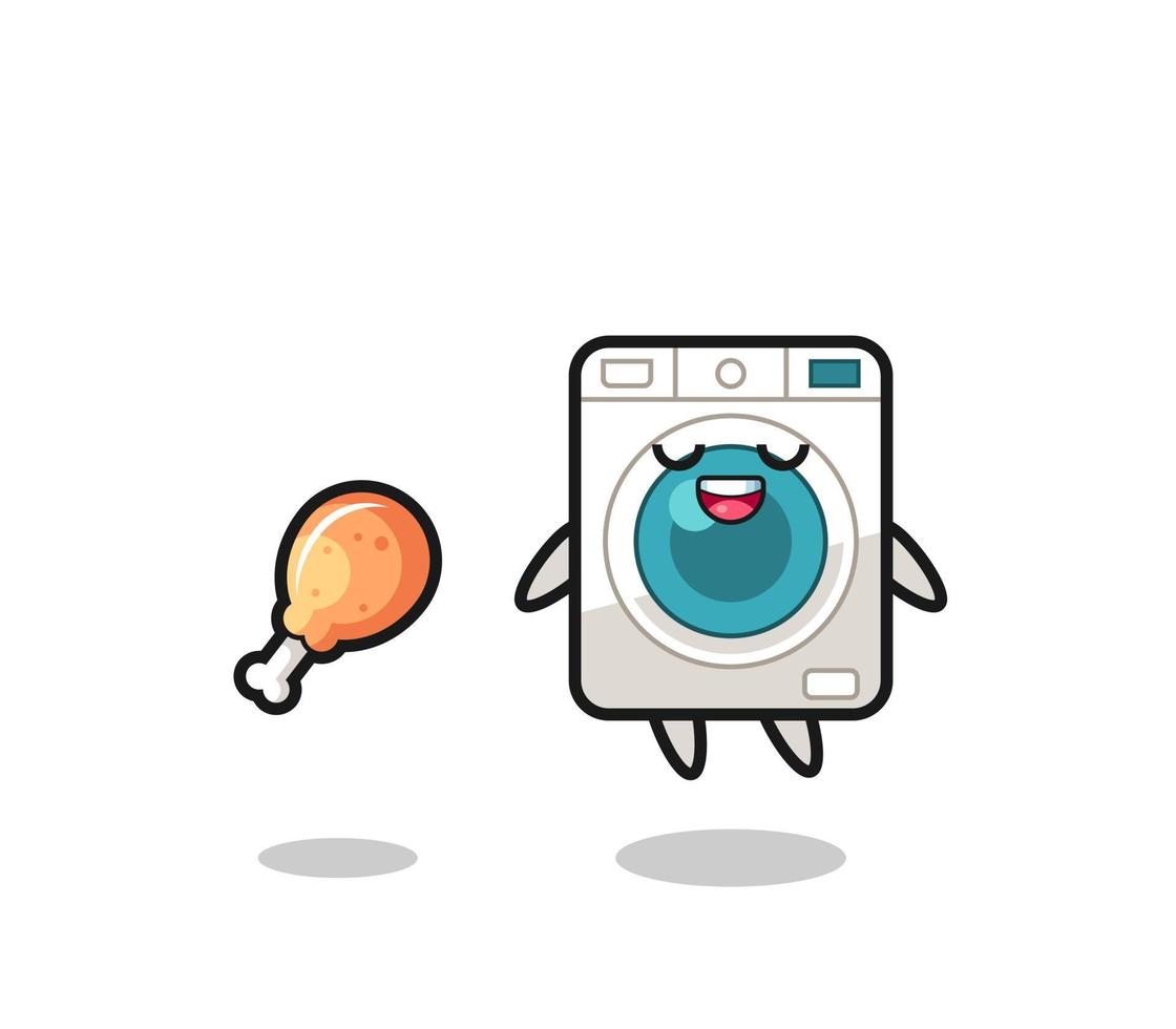 cute washing machine floating and tempted because of fried chicken vector