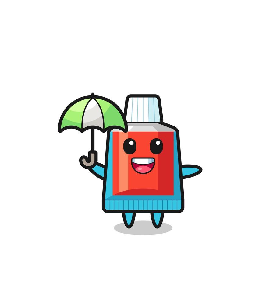 cute toothpaste illustration holding an umbrella vector