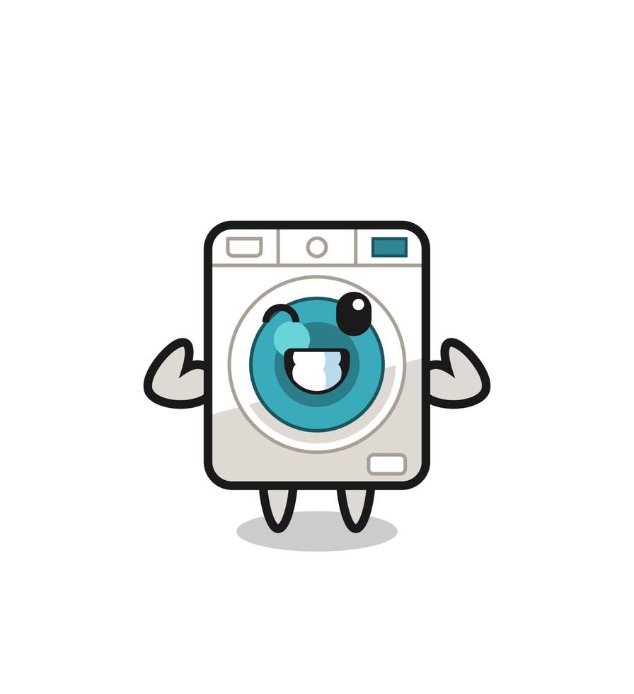 the muscular washing machine character is posing showing his muscles vector