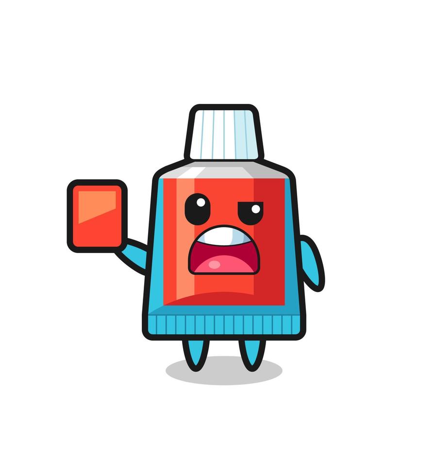 toothpaste cute mascot as referee giving a red card vector