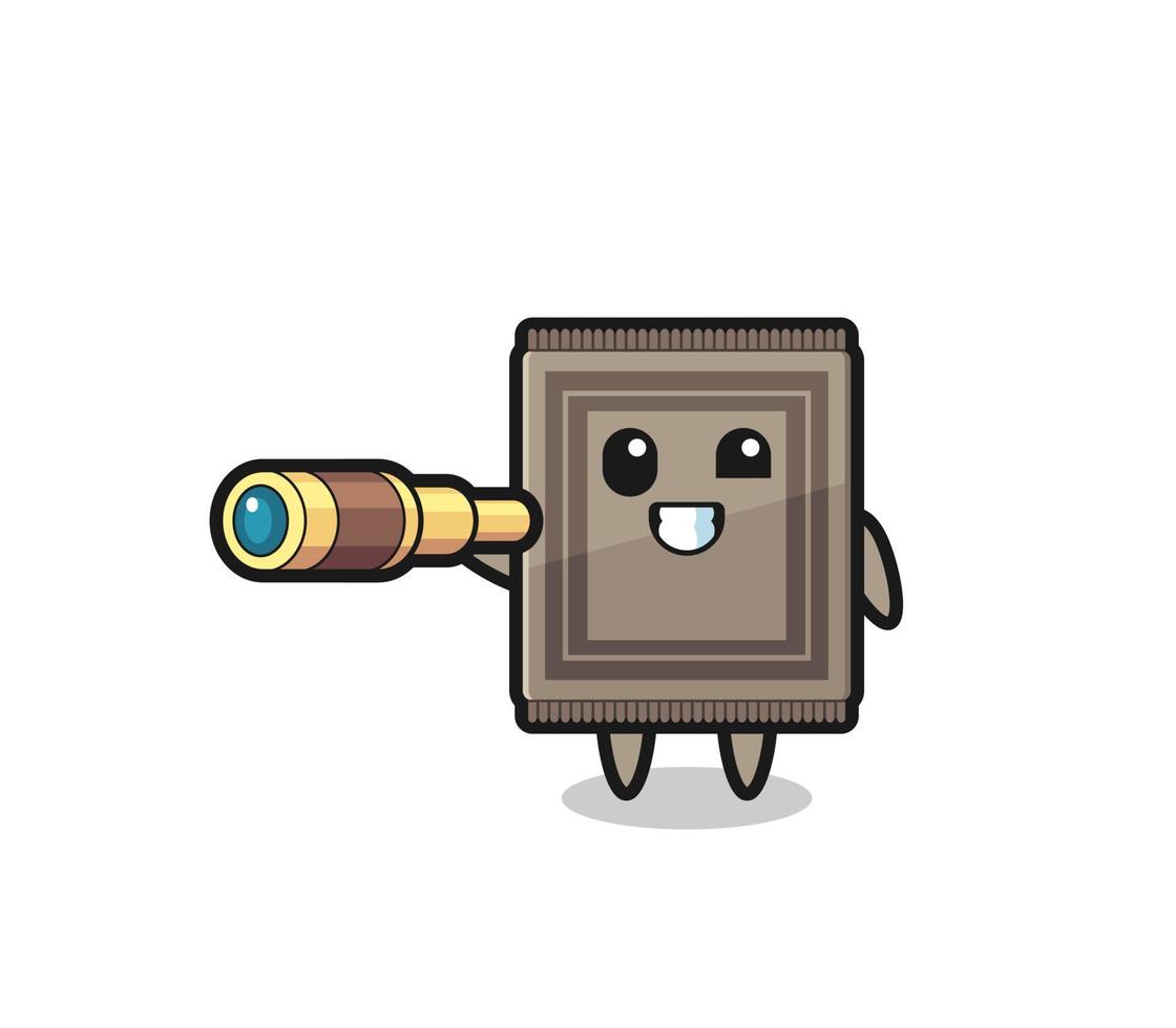 cute carpet character is holding an old telescope vector