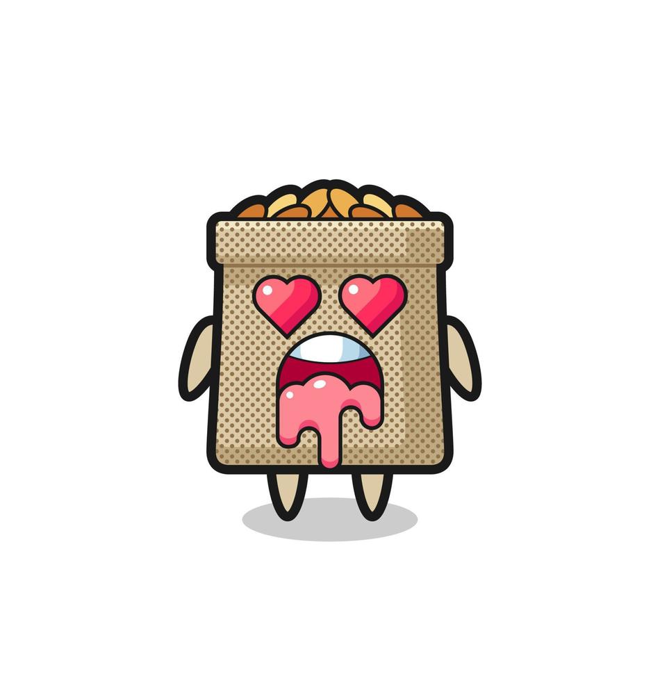 the falling in love expression of a cute wheat sack with heart shaped eyes vector