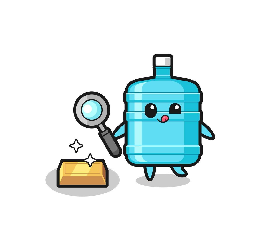 gallon water bottle character is checking the authenticity of the gold bullion vector