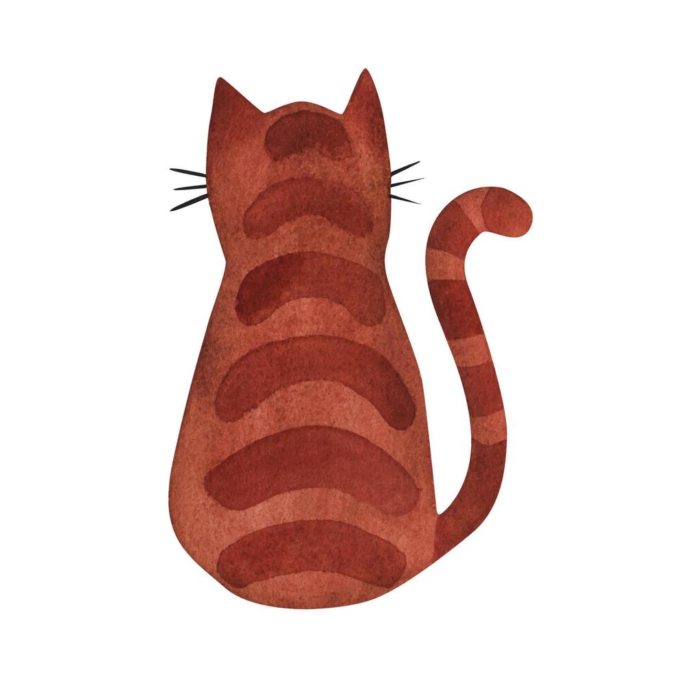 el gato rojo se sienta sobre su espalda. ilustración acuarela vector