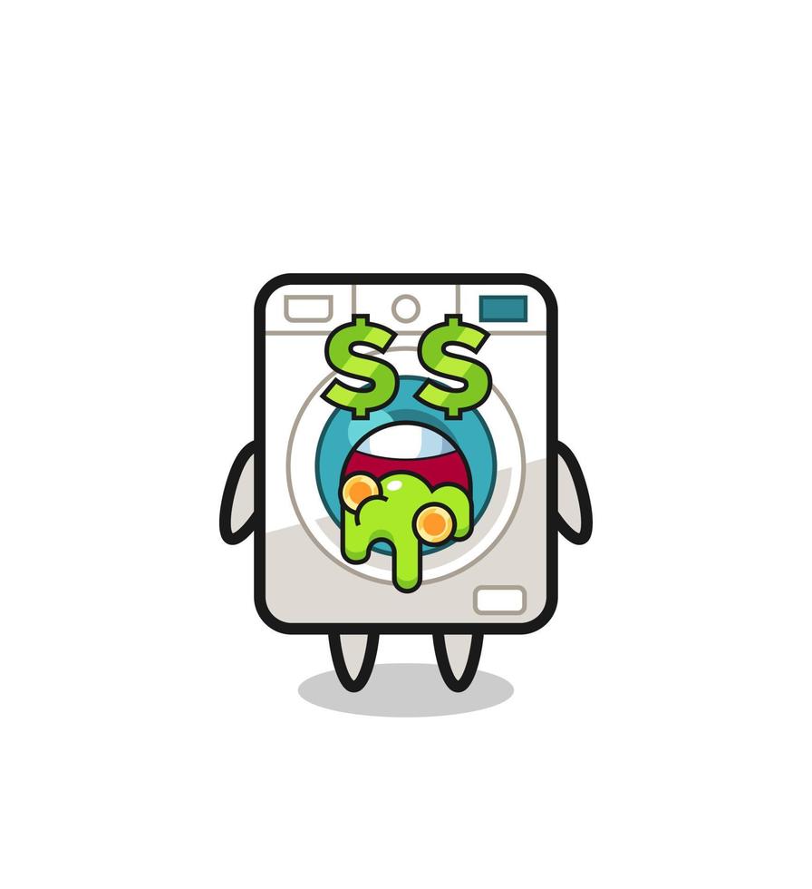 washing machine character with an expression of crazy about money vector