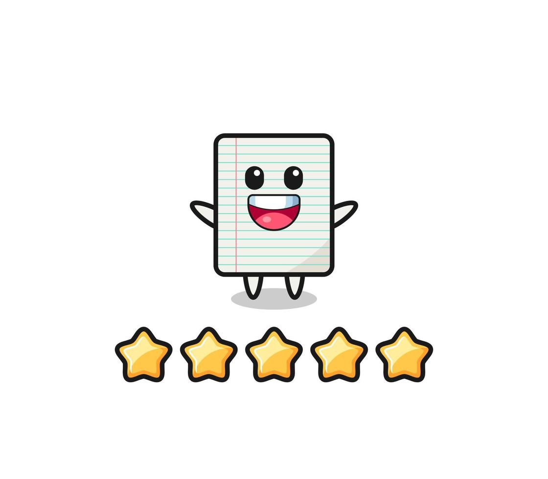 the illustration of customer best rating, paper cute character with 5 stars vector