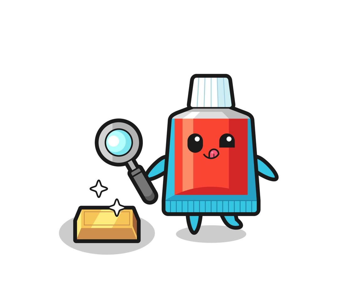 toothpaste character is checking the authenticity of the gold bullion vector