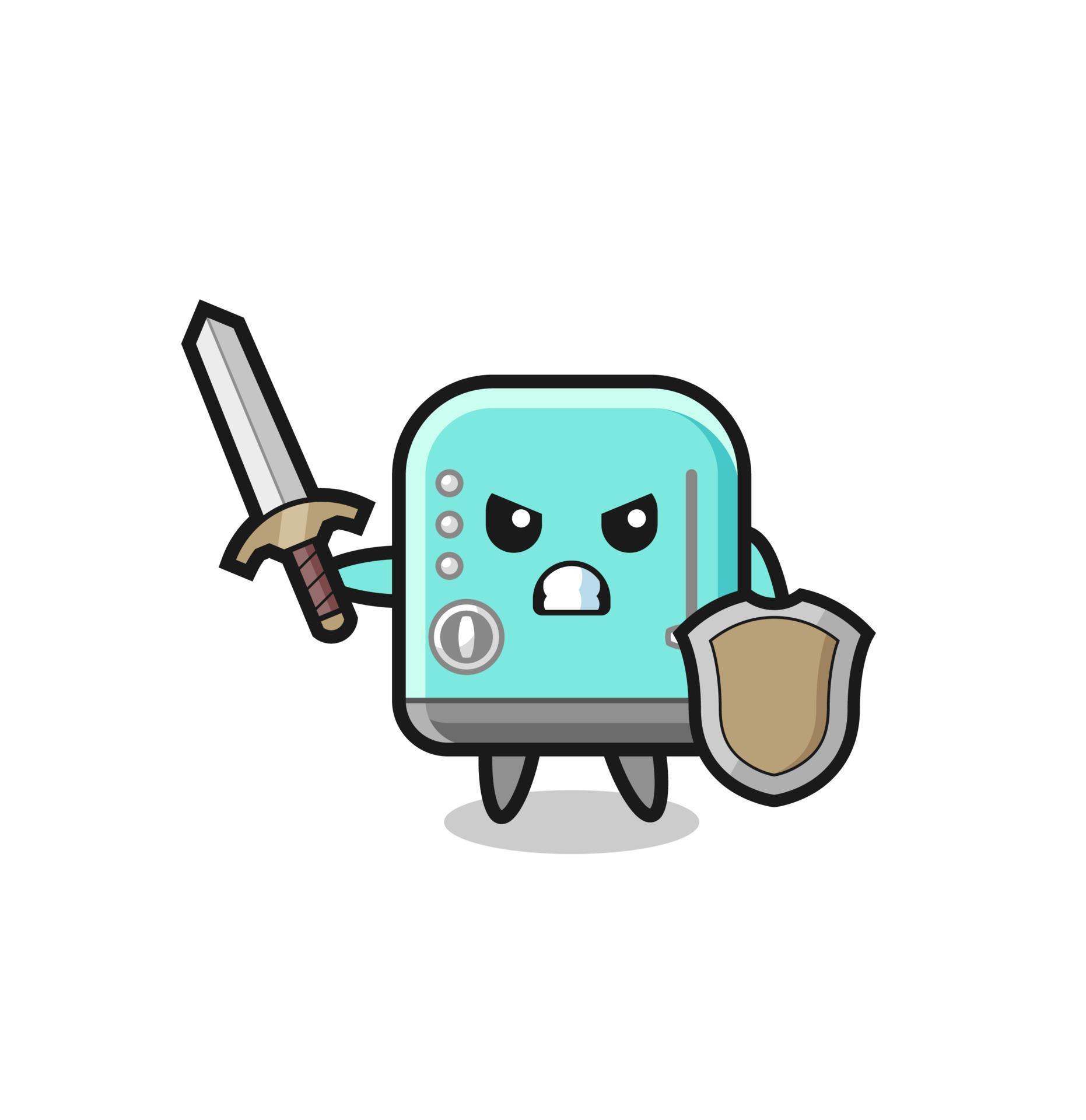 cute toaster soldier fighting with sword and shield 12049643 Vector Art