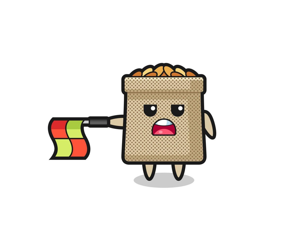 wheat sack character as line judge hold the flag straight horizontally vector