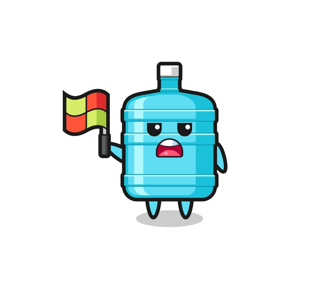 gallon water bottle character as line judge putting the flag up vector