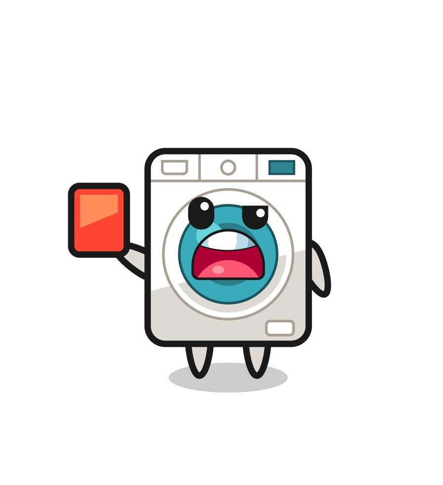 washing machine cute mascot as referee giving a red card vector