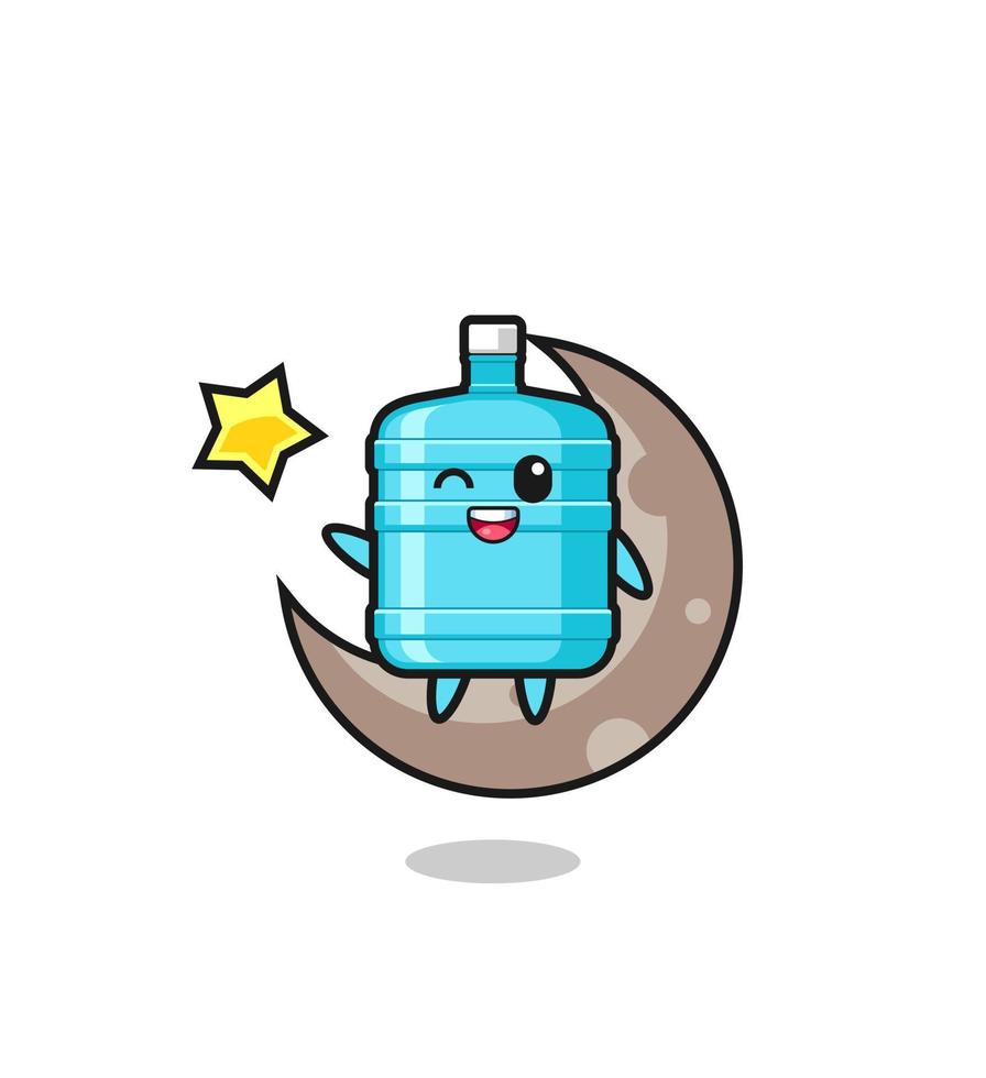 illustration of gallon water bottle cartoon sitting on the half moon vector
