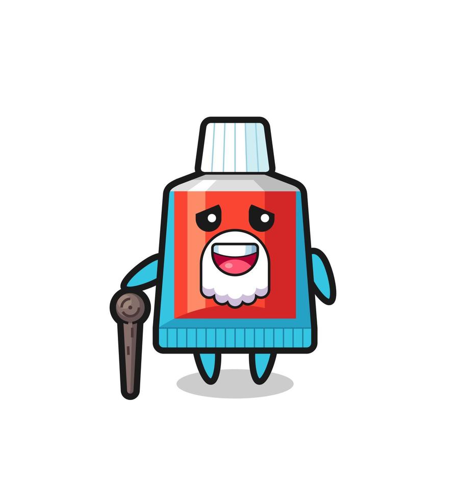 cute toothpaste grandpa is holding a stick vector