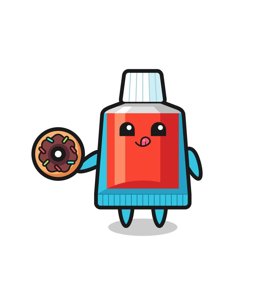 illustration of an toothpaste character eating a doughnut vector