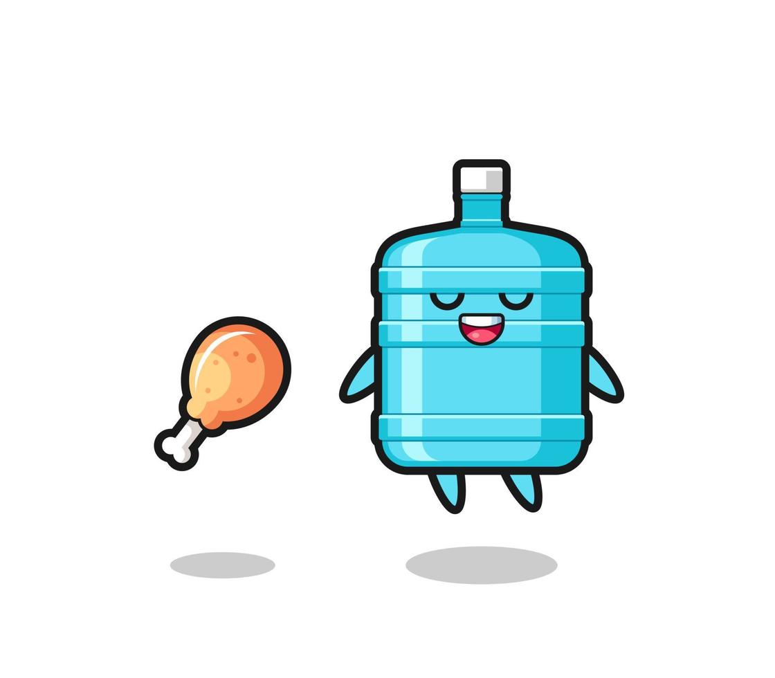 cute gallon water bottle floating and tempted because of fried chicken vector